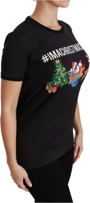 Dolce & Gabbana Black ImAChristmasTree Crewneck Top T-shirt Zwart Dames