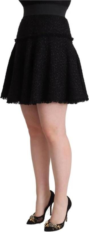 Dolce & Gabbana Black Knitted Nylon High Waist Mini A-line Skirt Zwart Dames