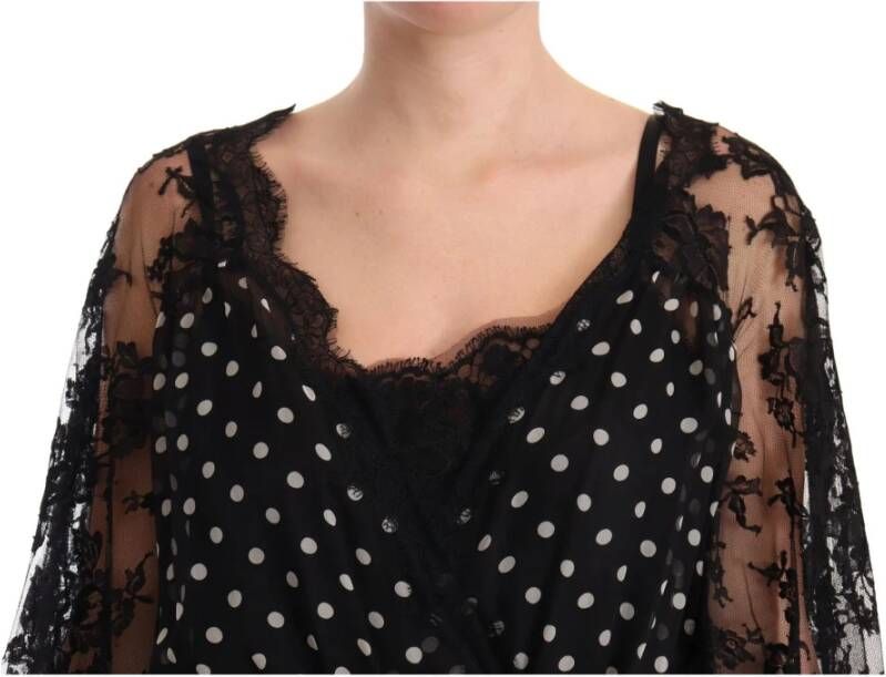 Dolce & Gabbana Black Lace Floral Polka Maxi Capri Dress Zwart Dames