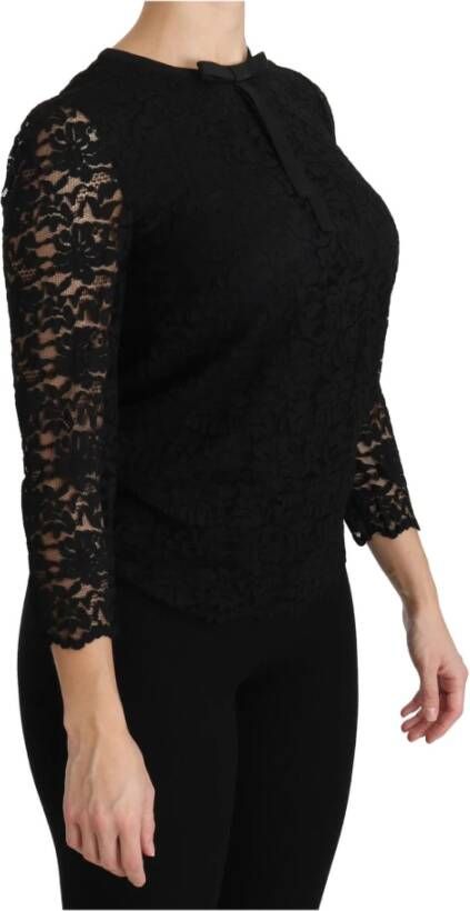 Dolce & Gabbana Black Lace Long Sleeve Nylon Blouse Zwart Dames