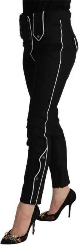 Dolce & Gabbana Black Mid Waist Button Embellished Slim Fit Pants Zwart Dames