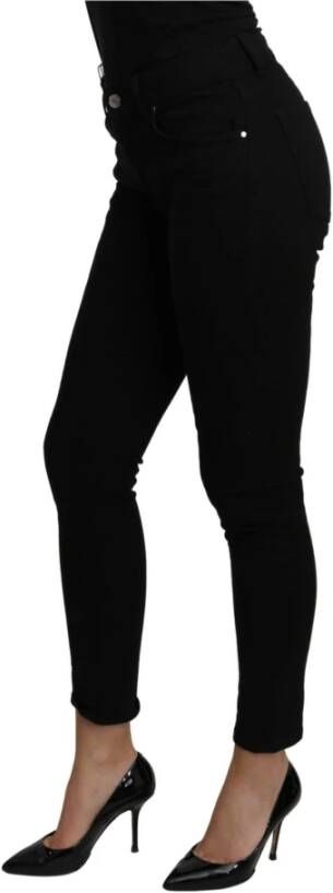 Dolce & Gabbana Black Mid Waist Slim Denim Stretch Cotton Jeans Zwart Dames