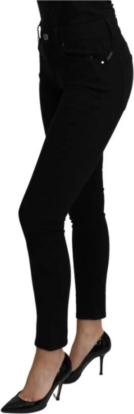 Dolce & Gabbana Black Mid Waist Slim Fit Cropped Cotton Jeans Zwart Dames