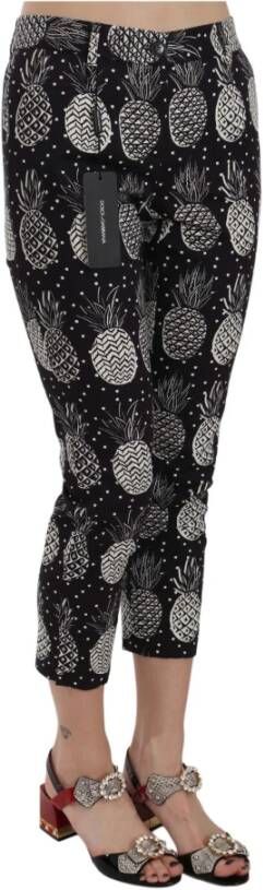 Dolce & Gabbana Black Pineapple Print Skinny Capri Pants Zwart Dames