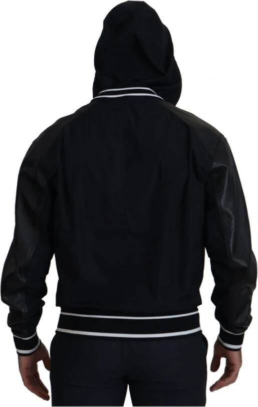 Dolce & Gabbana Black Polyester Hooded Blouson Coat Jacket Zwart Heren