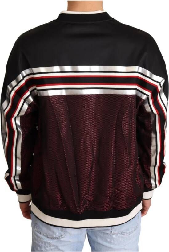 Dolce & Gabbana Black Red Mesh Sport Pullover Crewneck Sweater Zwart Heren