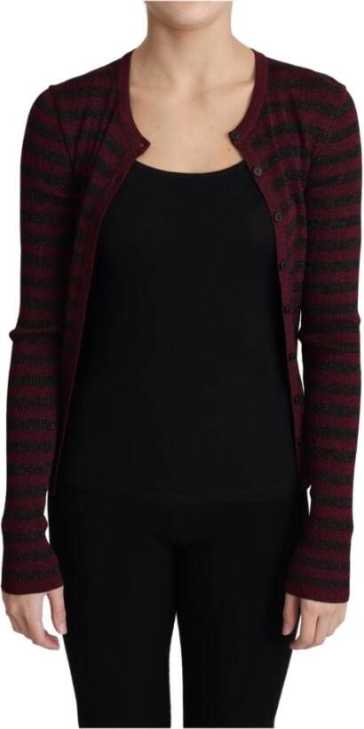 Dolce & Gabbana Black Red Striped Viscose Cardigan Sweater Zwart Dames