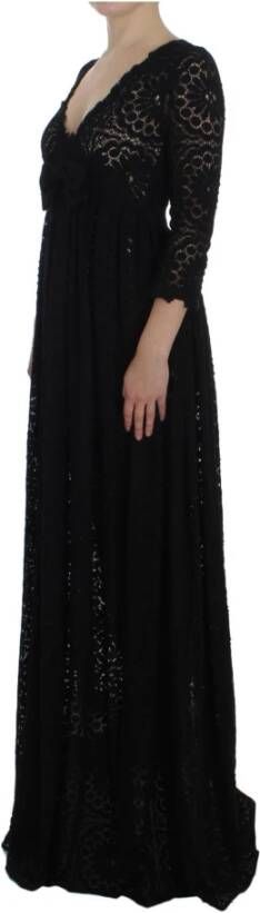 Dolce & Gabbana Black Ricamo Knitted Full Length Maxi Dress Zwart Dames