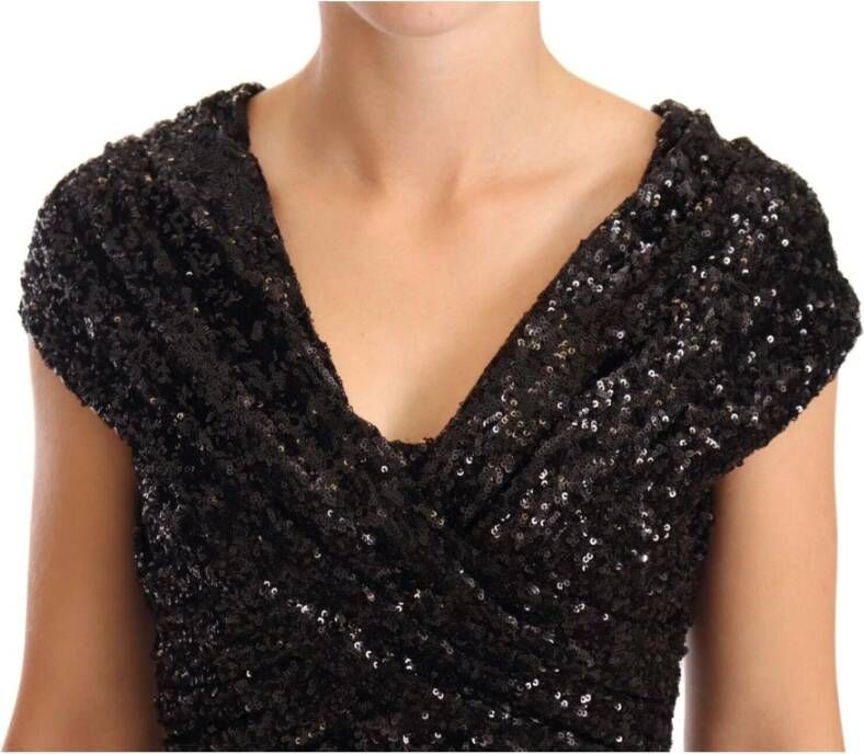 Dolce & Gabbana Black Sequined Open Shoulder Long Gown Dress Zwart Dames