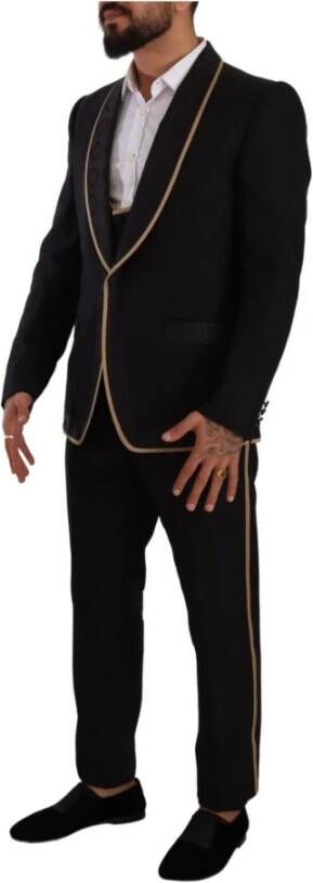 Dolce & Gabbana Black Sicilia Single Breasted 3 Piece Suit Zwart Heren