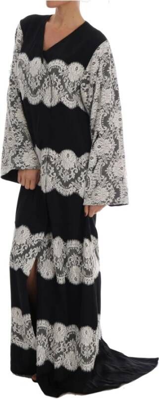 Dolce & Gabbana Black Silk Floral Lace Kaftan Dress Zwart Dames