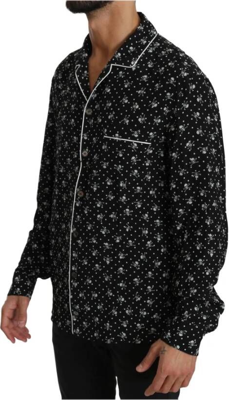 Dolce & Gabbana Black Skull Print Silk Sleepwear Overhemd Zwart Heren