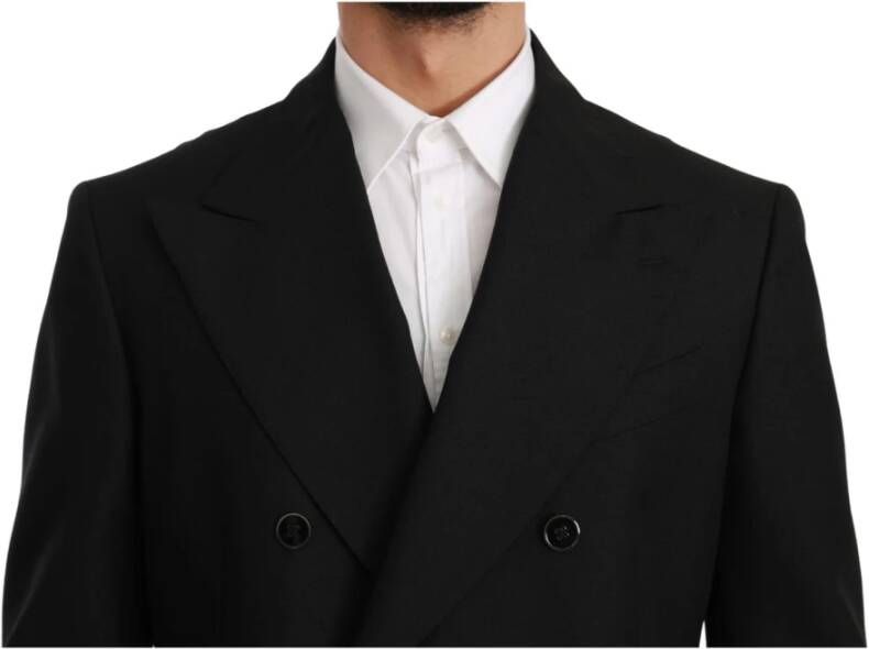 Dolce & Gabbana Black Slim Fit Jacket Coat Wool Blazer Zwart Heren