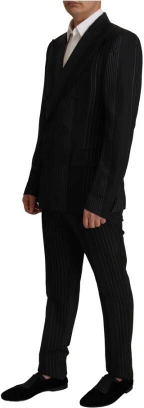 Dolce & Gabbana Black Stripes Rayon Formal 2 Piece Suit Zwart Heren