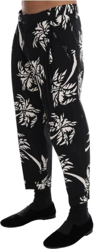 Dolce & Gabbana Black Tree Cotton Stretch Pants Zwart Heren