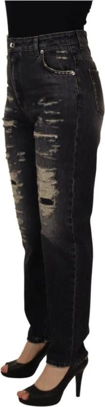 Dolce & Gabbana Black Washed Tattered High Waist Denim Jeans Zwart Dames