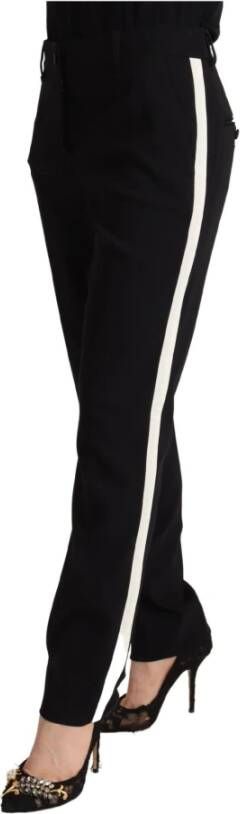 Dolce & Gabbana Black White Stripes Wool Trouser Tapered Pants Zwart Dames