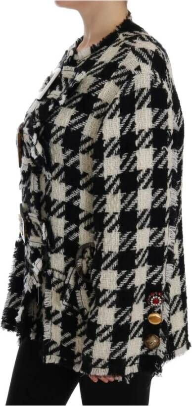 Dolce & Gabbana Black White Wool Knitted Crystal Jacket Beige Dames