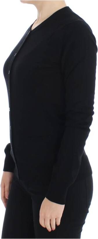 Dolce & Gabbana Black Wool Button Cardigan Sweater Top Zwart Dames