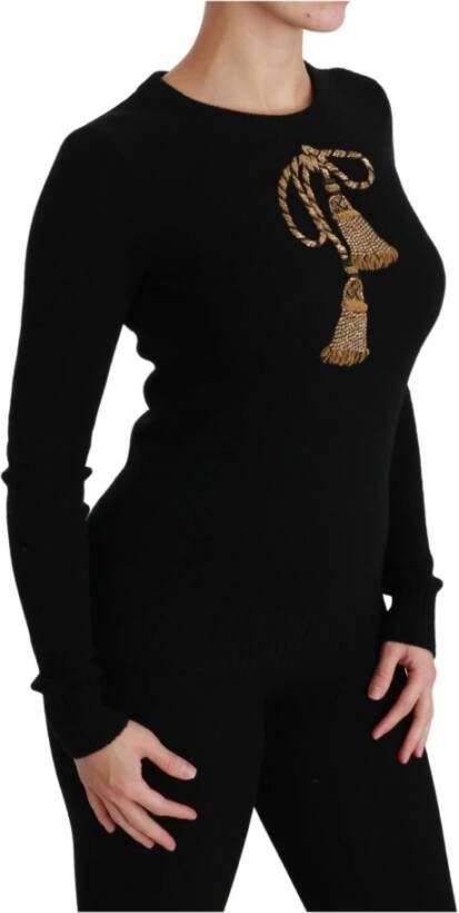 Dolce & Gabbana Black Wool Gold Tassel Pullover Sweater Zwart Dames