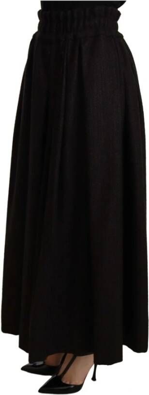 Dolce & Gabbana Black Wool High Waist Maxi Piece Skirt Zwart Dames