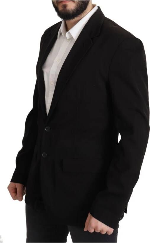 Dolce & Gabbana Black Wool Single Breasted Coat Blazerjas Zwart Heren