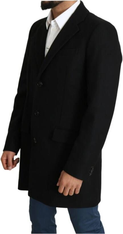 Dolce & Gabbana Wool Single Breasted Long Coat Jacket Zwart Heren