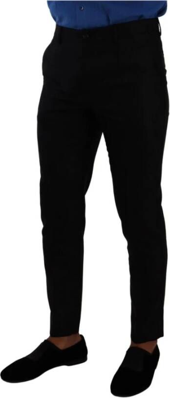 Dolce & Gabbana Black Wool Skinny Men Formal Dress Pants Zwart Heren