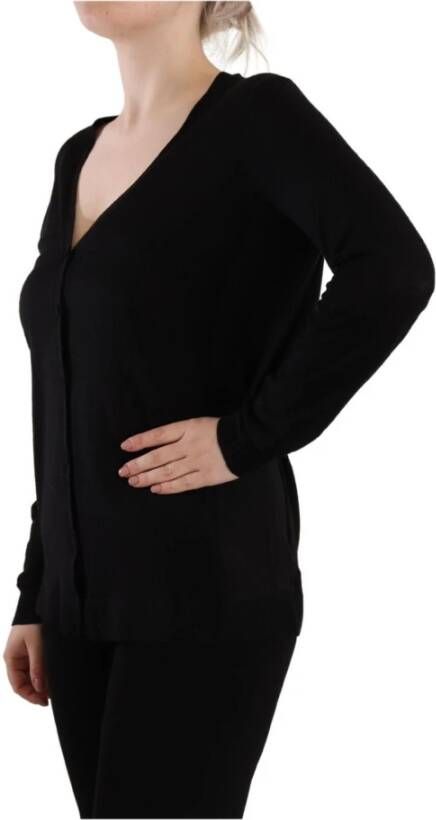 Dolce & Gabbana Black Wool V-neck Long Sleeves Pullover Top Zwart Dames