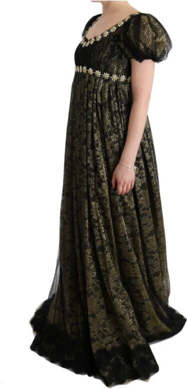 Dolce & Gabbana Zwart Geel Kristal Kant Shift Jurk Zwart Dames