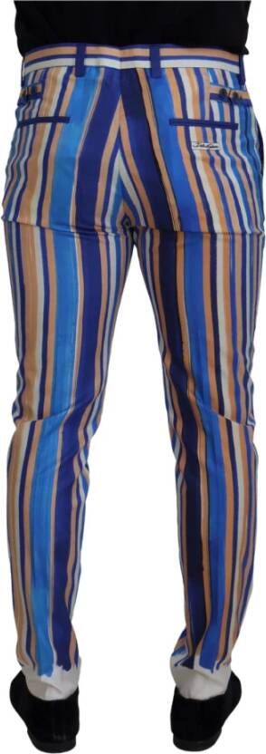 Dolce & Gabbana Blauw Gestreepte Zijden Katoenen Slim Broek Blauw Heren