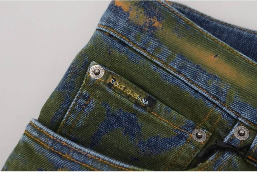 Dolce & Gabbana Blauw Groen Slim-Fit Katoenen Denim Jeans Green Heren