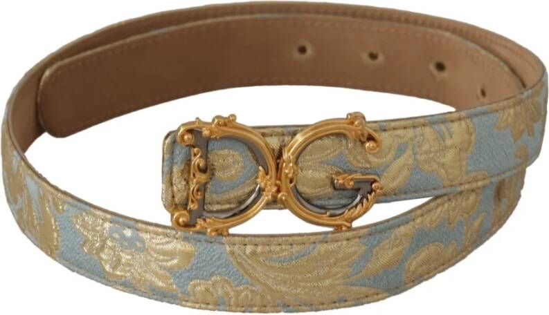 Dolce & Gabbana Blauw Leren Logo Barok Gouden Metalen Riem Blauw Unisex