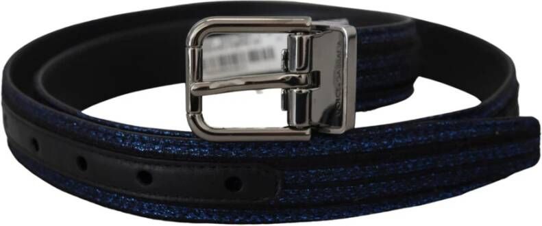 Dolce & Gabbana Blauwe Jacquard Riem met Metalen Gesp Blauw Heren