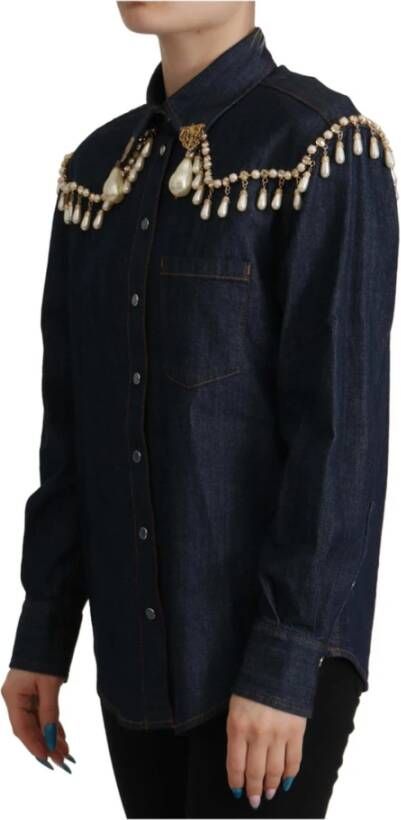 Dolce & Gabbana Blauwe Pearl-Embellished Shirt Blauw Dames