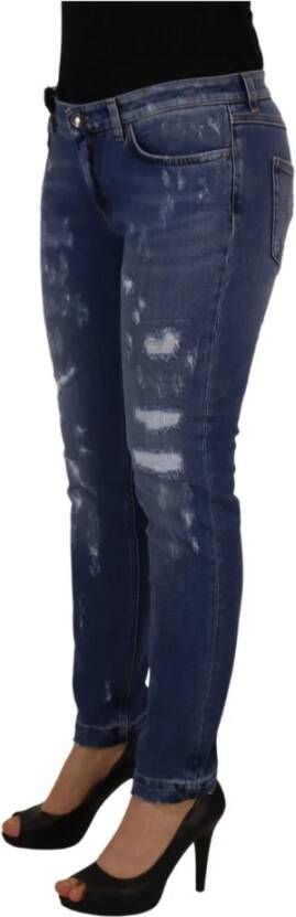 Dolce & Gabbana Blue Washed Cotton Skinny Low Waist Denim Jeans Blauw Dames