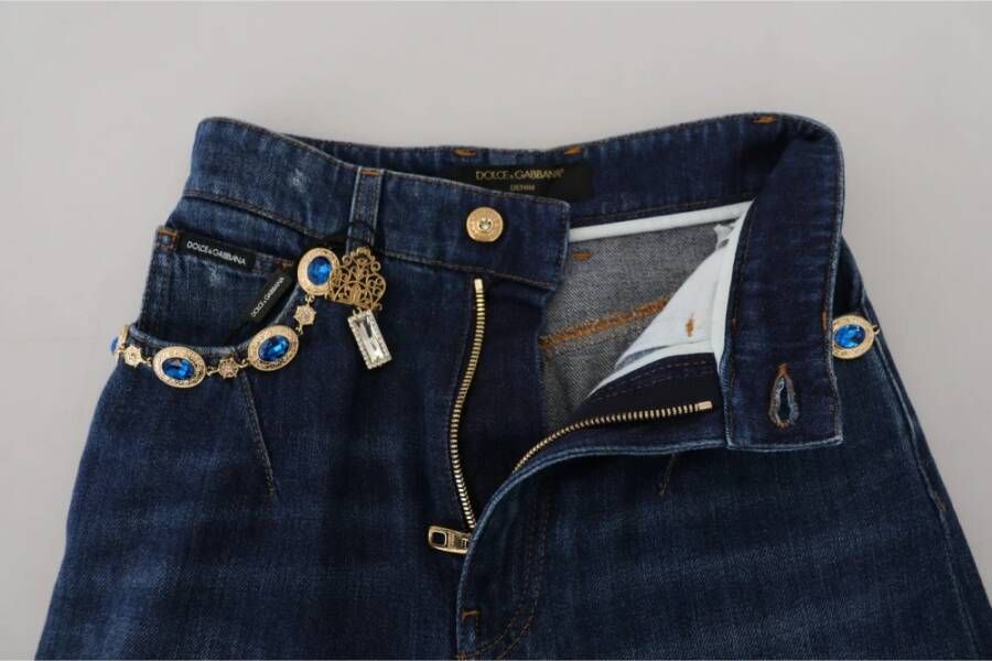 Dolce & Gabbana Blauwe Versierde Rechte Denim Jeans Blue Dames