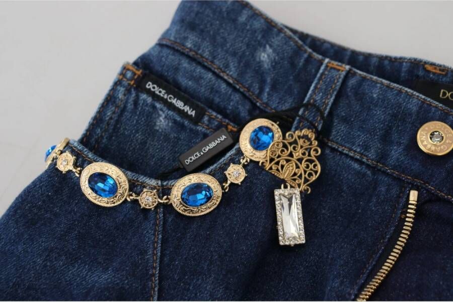 Dolce & Gabbana Blauwe Versierde Rechte Denim Jeans Blue Dames