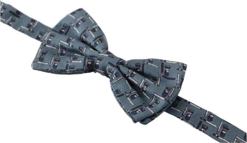 Dolce & Gabbana Blue 100% Silk Adjustable Neck Papillon Bow Tie Blauw Heren