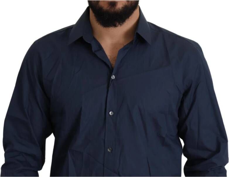Dolce & Gabbana Blue Cotton Martini Slim Fit Dress Shirt Blauw Heren