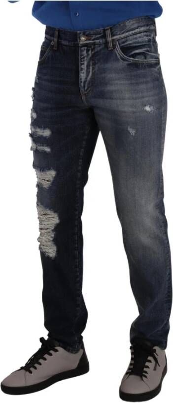 Dolce & Gabbana Blue Cotton Regular Denim Trousers Jeans Blauw Heren