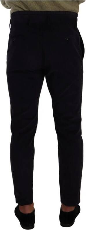 Dolce & Gabbana Blue Cotton Skinny Corduroy Trouser Pants Blauw Heren
