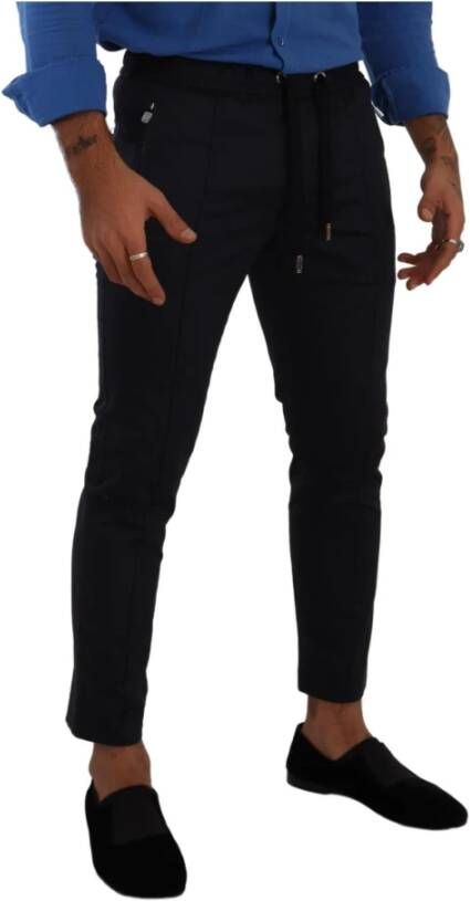 Dolce & Gabbana Blue Cotton Stretch Jogging Trouser Pants Blauw Heren