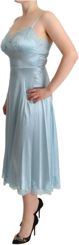 Dolce & Gabbana Blue Lace A-line Spaghetti Strap Midi Dress Blauw Dames