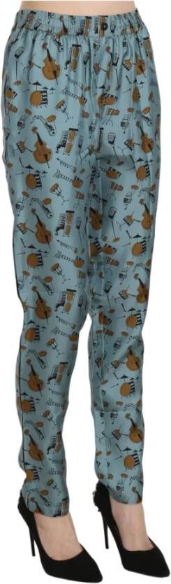 Dolce & Gabbana Blauwe broek met muziekinstrumentenprint Blauw Dames