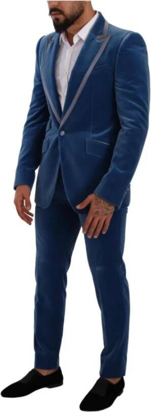 Dolce & Gabbana Blue Sicilia Velvet Slim Fit 2 Piece Suit Blauw Heren