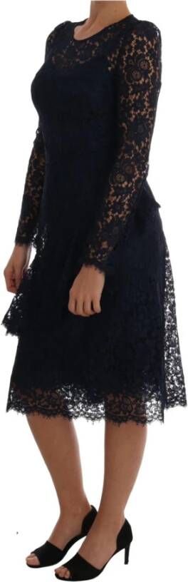 Dolce & Gabbana Blue Taormina Floral Lace Sheath Dress Zwart Dames
