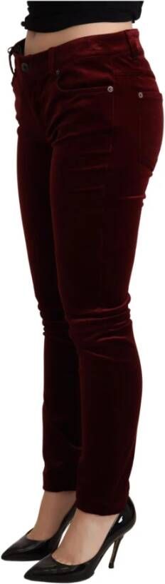 Dolce & Gabbana Red Velvet Skinny Trouser Cotton Stretch Pants Rood Dames - Foto 2