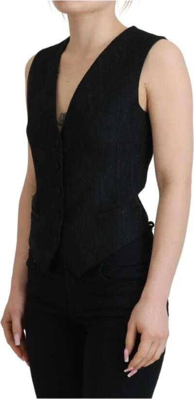 Dolce & Gabbana Brokaat Waistcoat Vest Gloednieuw Gemaakt in Italië Zwart Dames