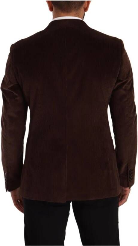 Dolce & Gabbana Brown Corduroy Slim Fit Coat DG Logo Blazerjas Bruin Heren